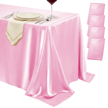 4 Pack Ivory Satin Tablecloth 58 x 102 Inch Overlay Seamless Design