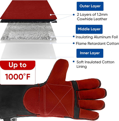 TICONN 16" Leather Welding Gloves for Men, 1000°F Heat Resistant, MIG/TIG