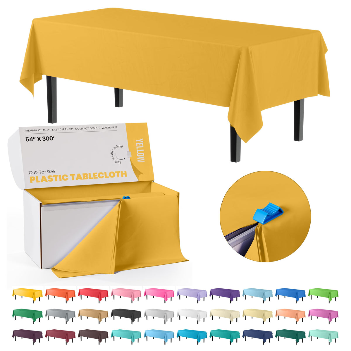 Exquisite Red 54x300in Plastic Disposable Tablecloth Roll with Built-in Cutter - 36 Rectangle Table Covers in a Box