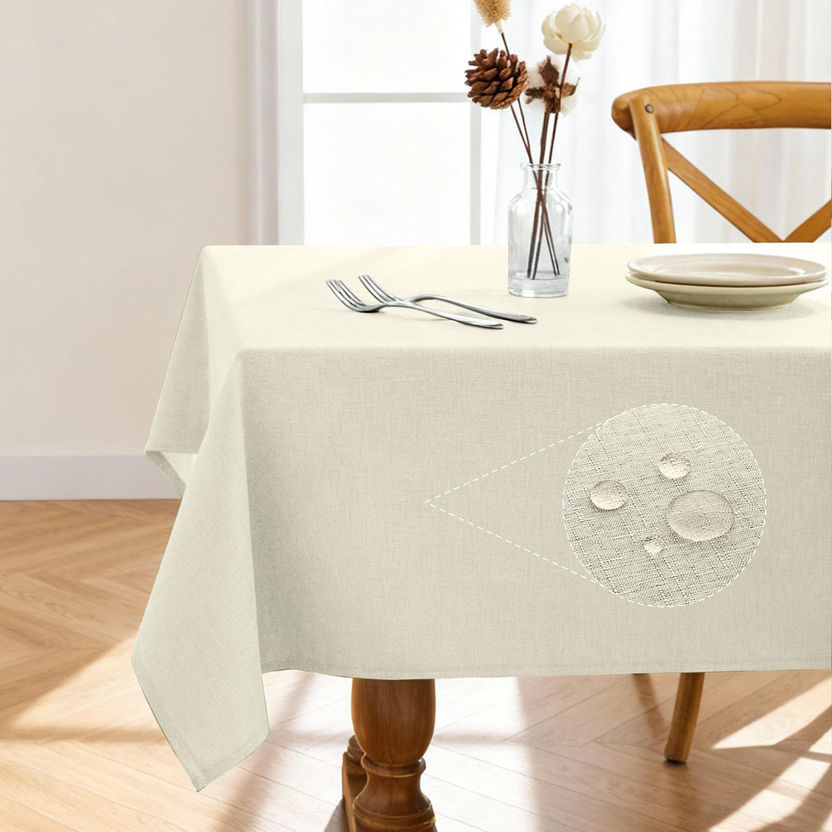 Pureegg Rectangle Linen Tablecloth Waterproof & Stain Resistant, Wrinkle-Free Table Cloth Adds Elegance and Protection, Ideal for Dining, Party, Wedding and Outdoor, 52 x 70 Inch, White