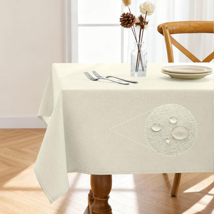 Pureegg Rectangle Linen Tablecloth Waterproof & Stain Resistant, Wrinkle-Free Table Cloth Adds Elegance and Protection, Ideal for Dining, Party, Wedding and Outdoor, 52 x 70 Inch, White