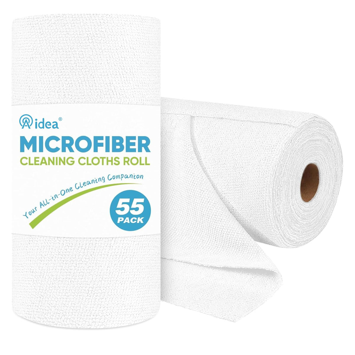 AIDEA Microfiber Cleaning Cloth Roll, Blue Shop Towels 55 Sheets 11×9"