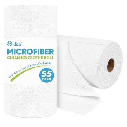 AIDEA Microfiber Cleaning Cloth Roll, Blue Shop Towels 55 Sheets 11×9"