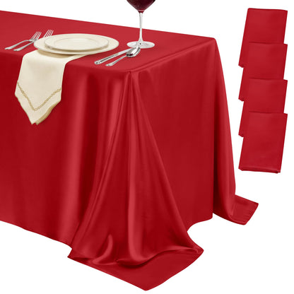 4 Pack Ivory Satin Tablecloth 58 x 102 Inch Overlay Seamless Design