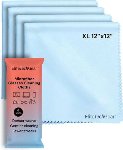 Elite Tech Gear Eyeglass Cleaning Cloth, 4-Pack Blue, 12x12 Glasses Cloth
