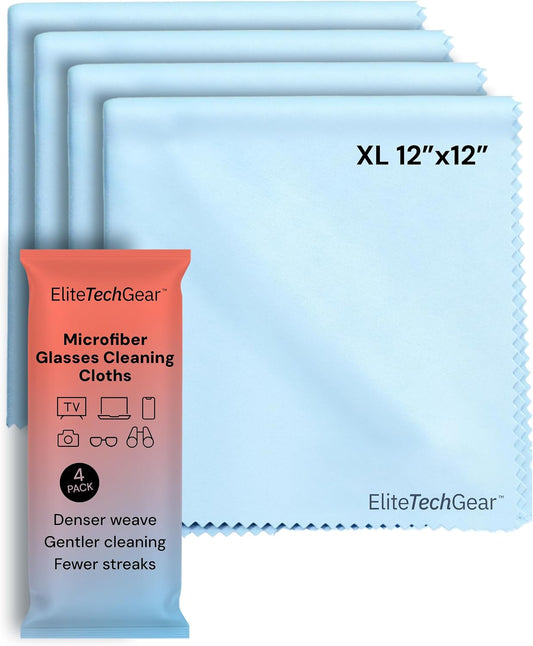 Elite Tech Gear Eyeglass Cleaning Cloth, 4-Pack Blue, 12x12 Glasses Cloth
