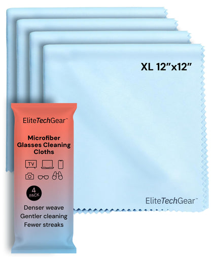 Elite Tech Gear Eyeglass Cleaning Cloth, 4-Pack Blue, 12x12 Glasses Cloth