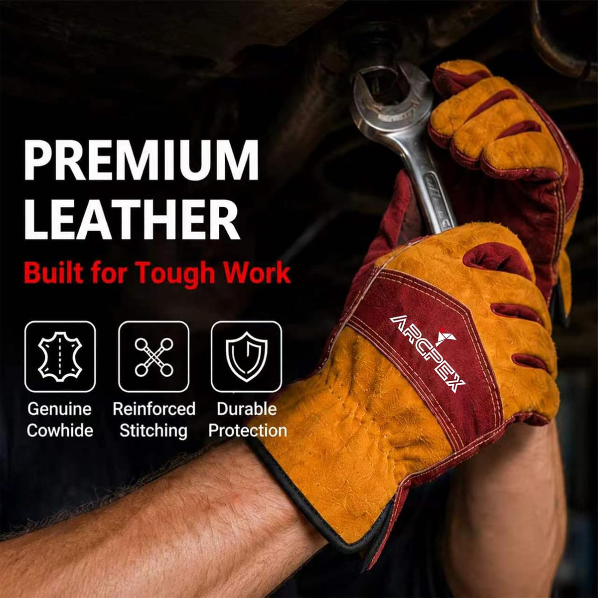Cowhide Welding Gloves, Heat Resistant Leather Work Gloves, XL