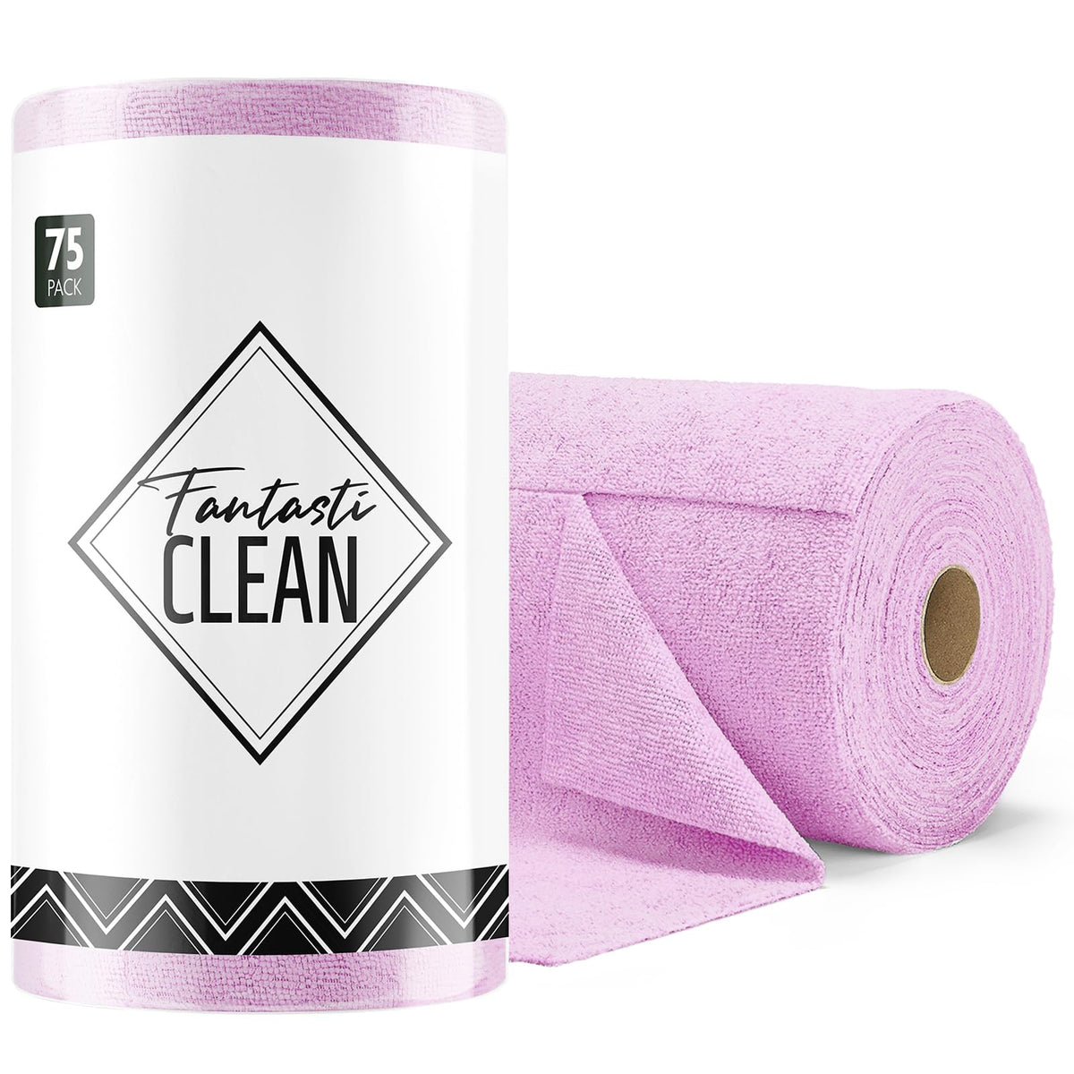 Fantasticlean Microfiber Cleaning Cloth Roll -75 Pack, 12" x 12" (Pink)
