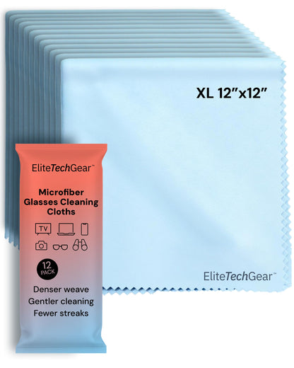 Elite Tech Gear Eyeglass Cleaning Cloth, 4-Pack Blue, 12x12 Glasses Cloth