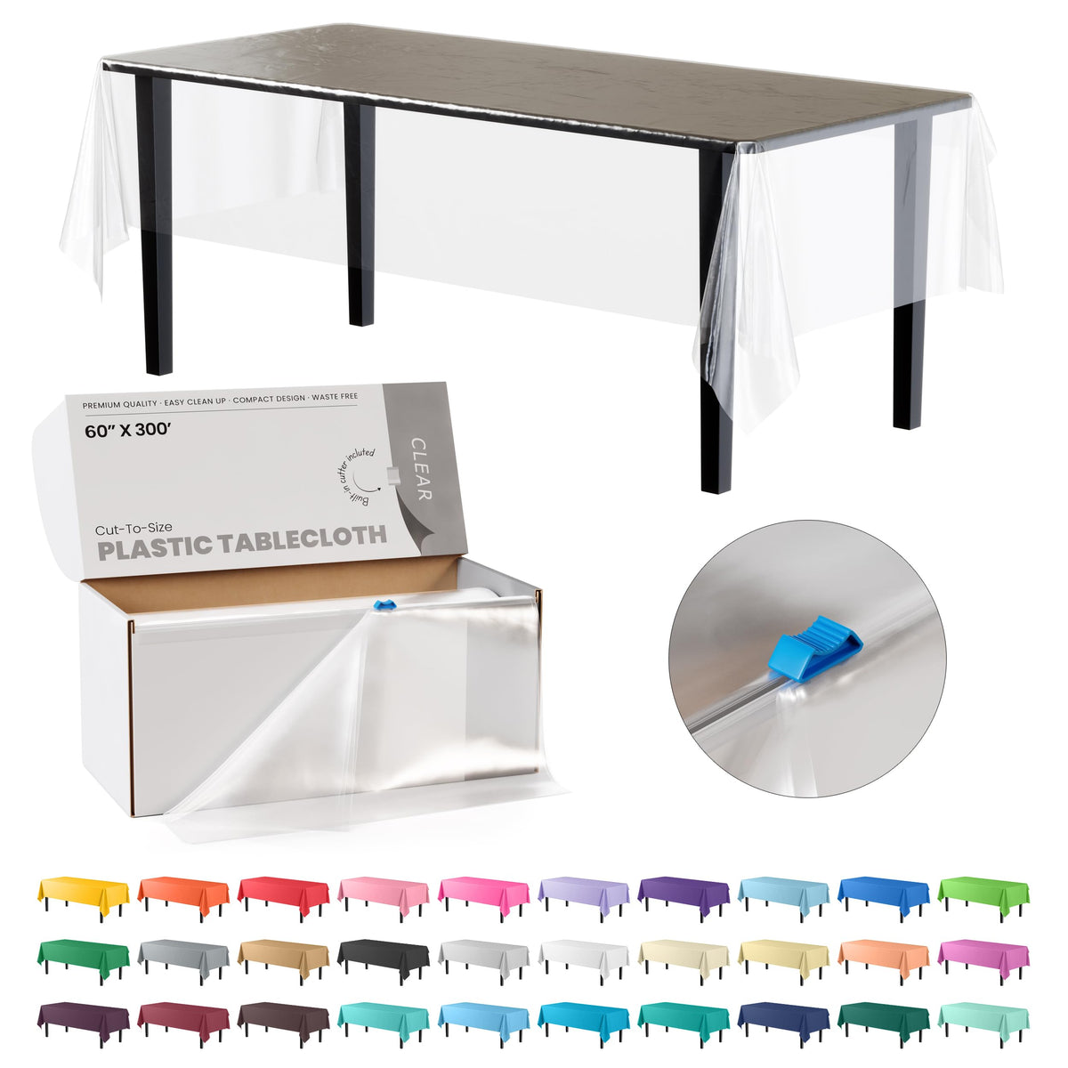 Exquisite Red 54x300in Plastic Disposable Tablecloth Roll with Built-in Cutter - 36 Rectangle Table Covers in a Box