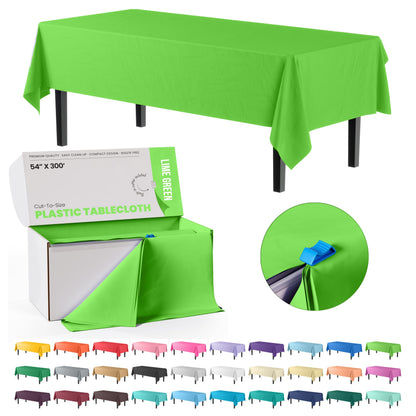 Exquisite Red 54x300in Plastic Disposable Tablecloth Roll with Built-in Cutter - 36 Rectangle Table Covers in a Box