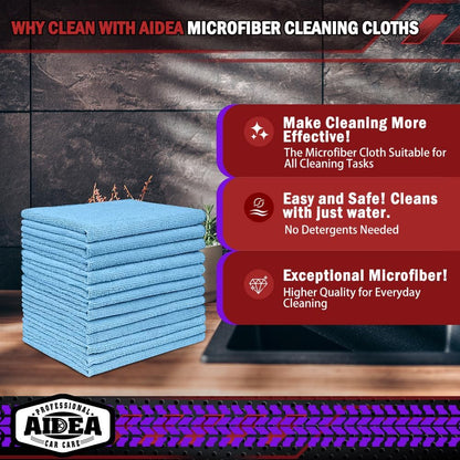 AIDEA Microfiber Cleaning Cloth Blue-50PK,Microfiber Towels for Cars 12×12"