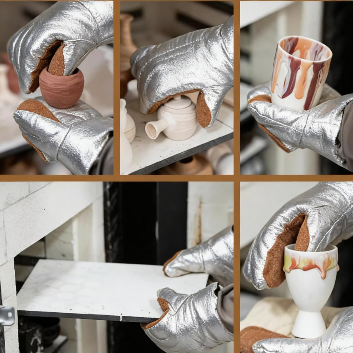 Aluminized Leather Heat Resistant Gloves – Heavy Duty Pottery Kiln Gloves for Ceramic Firing, High Temperature Handling, and Studio Safety