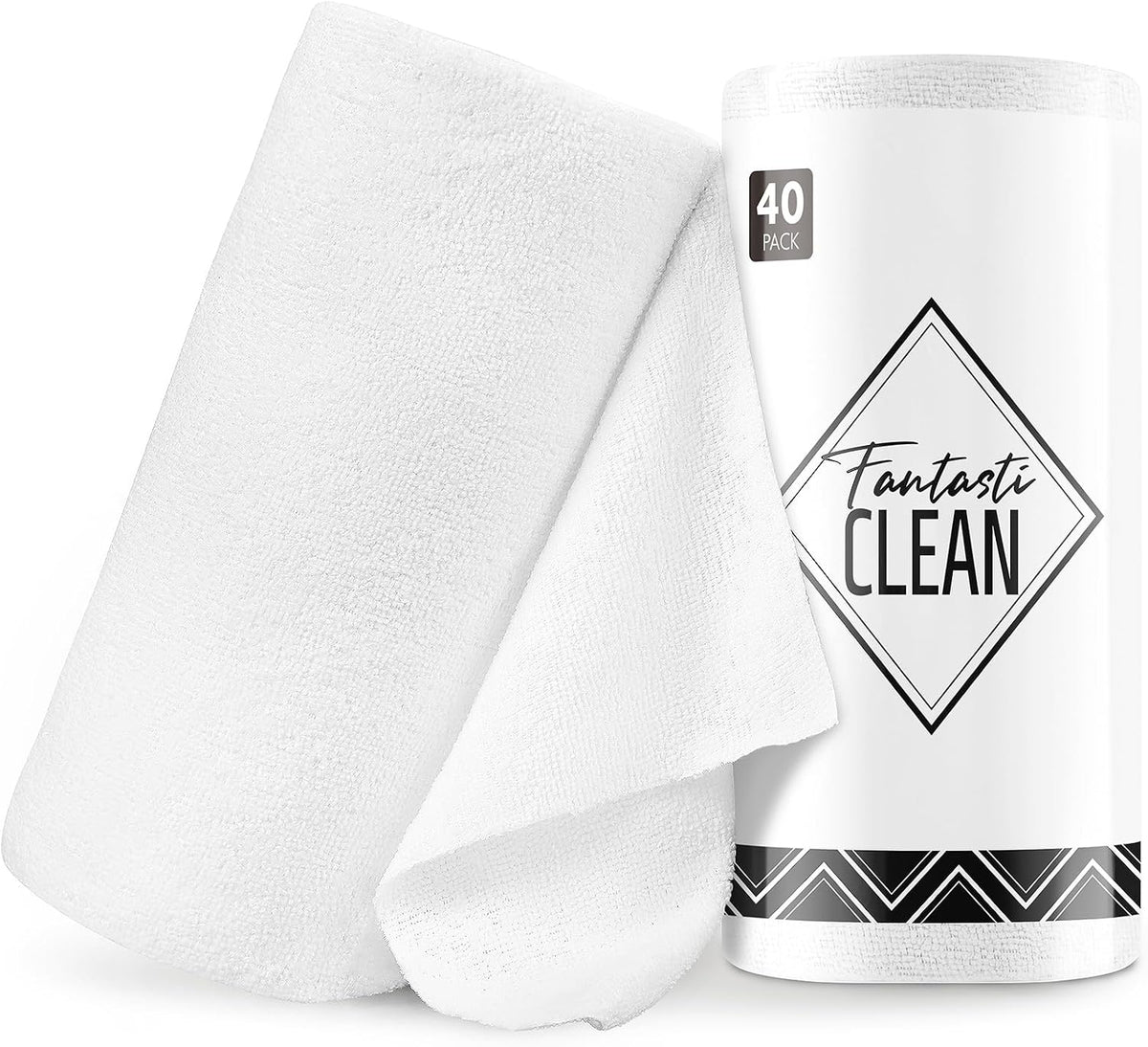 Fantasticlean Microfiber Cleaning Cloth Roll- 40 Sheets, 12" x 12" (White)