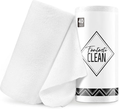 Fantasticlean Microfiber Cleaning Cloth Roll- 40 Sheets, 12" x 12" (White)