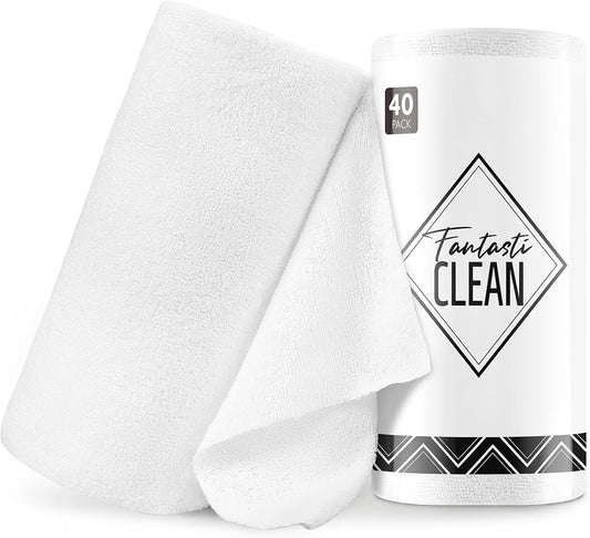 Fantasticlean Microfiber Cleaning Cloth Roll- 40 Sheets, 12" x 12" (White)