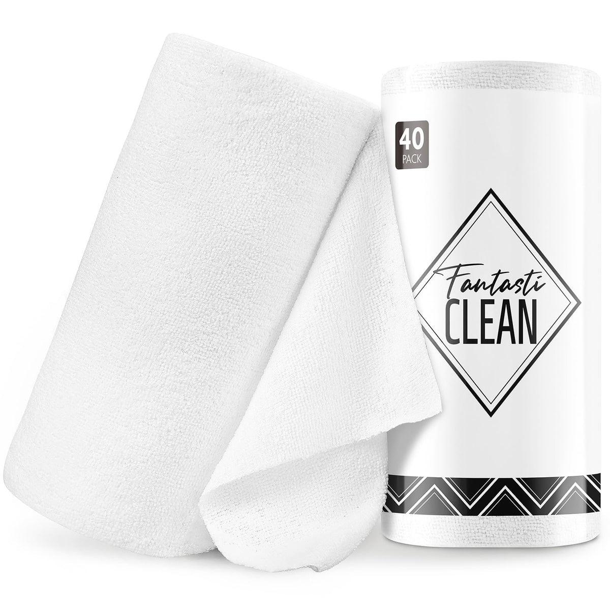 Fantasticlean Microfiber Cleaning Cloth Roll- 40 Sheets, 12" x 12" (White)