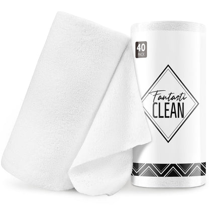 Fantasticlean Microfiber Cleaning Cloth Roll- 40 Sheets, 12" x 12" (White)