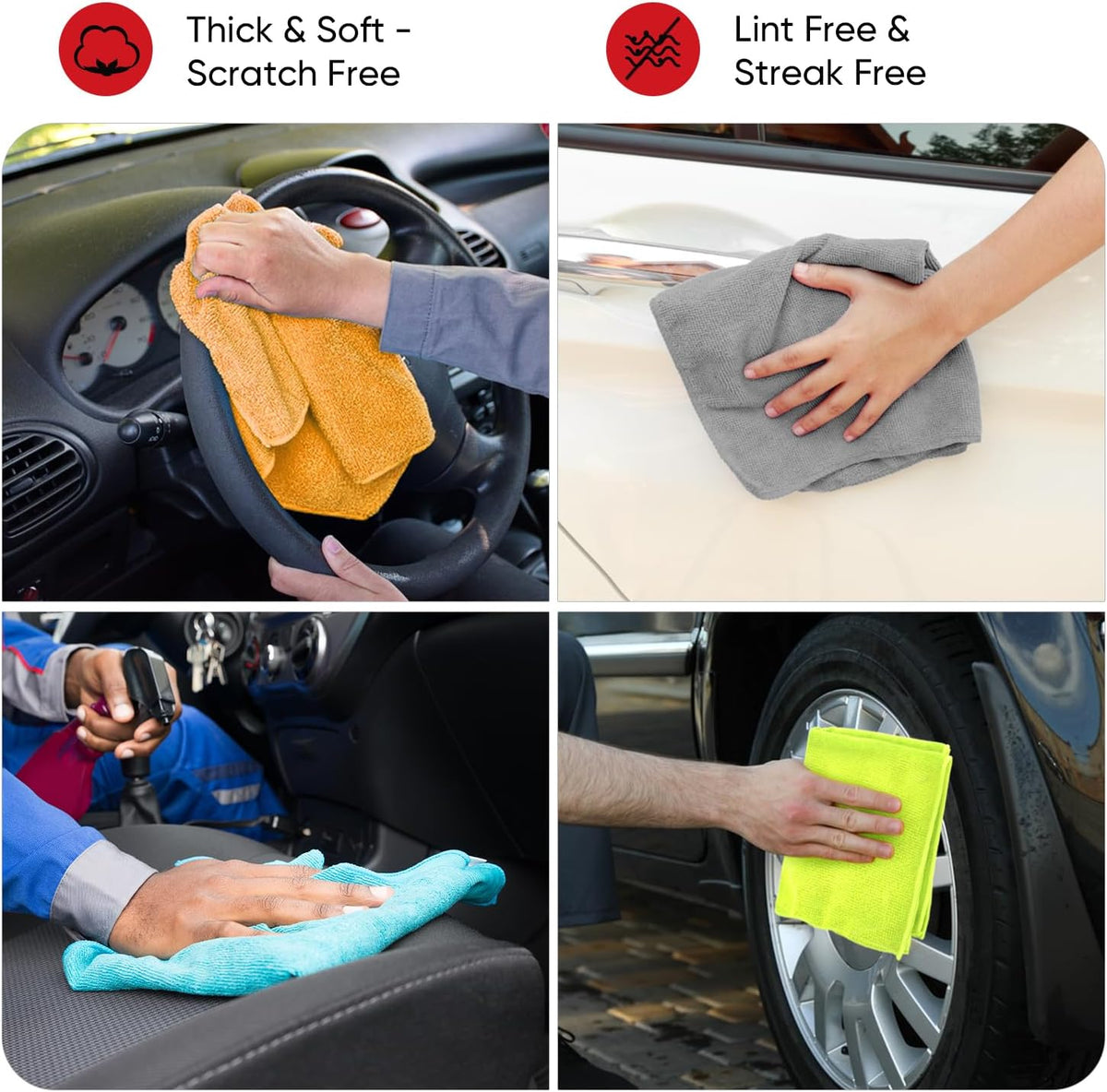 AIDEA Microfiber Cleaning Cloth 24 Pack, Microfiber Towels for Cars, Soft & Absorbent Cleaning Rags, Premium Lint Free Shop Towels for House, Kitchen, Car, 12inx16in