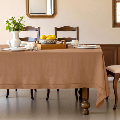Linen World Linen Tablecloth,100% French Linen Natural Tablecloth 132" x 90" Inch,Washable Rectangular Tablecloth for Dining,Outdoor,Weddings and Restaurants,Decorative Thanksgiving Christmas