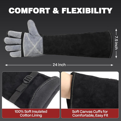 ARCCAPTAIN 24 Inches Leather Welding Gloves, Bite Protection, Black-Grey