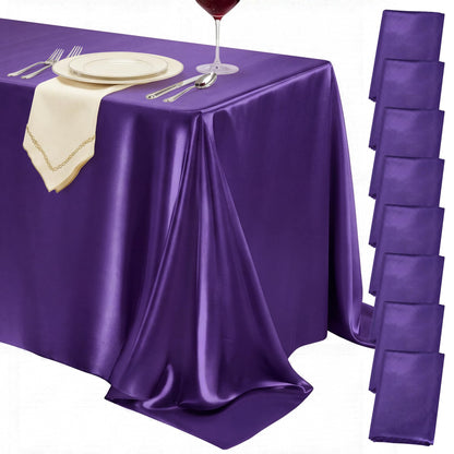 4 Pack Ivory Satin Tablecloth 58 x 102 Inch Overlay Seamless Design