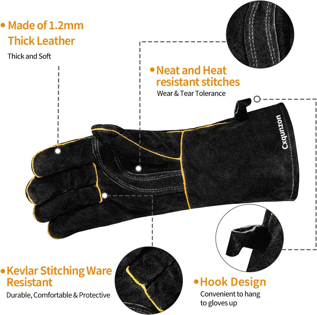 MIG Welding Gloves for Men, Fireproof Leather and Stitching