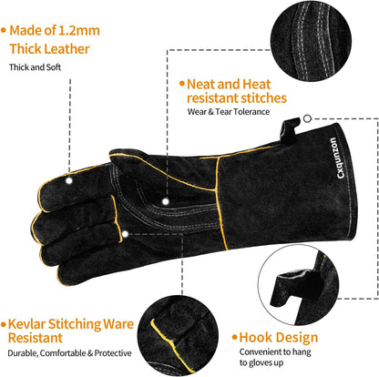 MIG Welding Gloves for Men, Fireproof Leather and Stitching