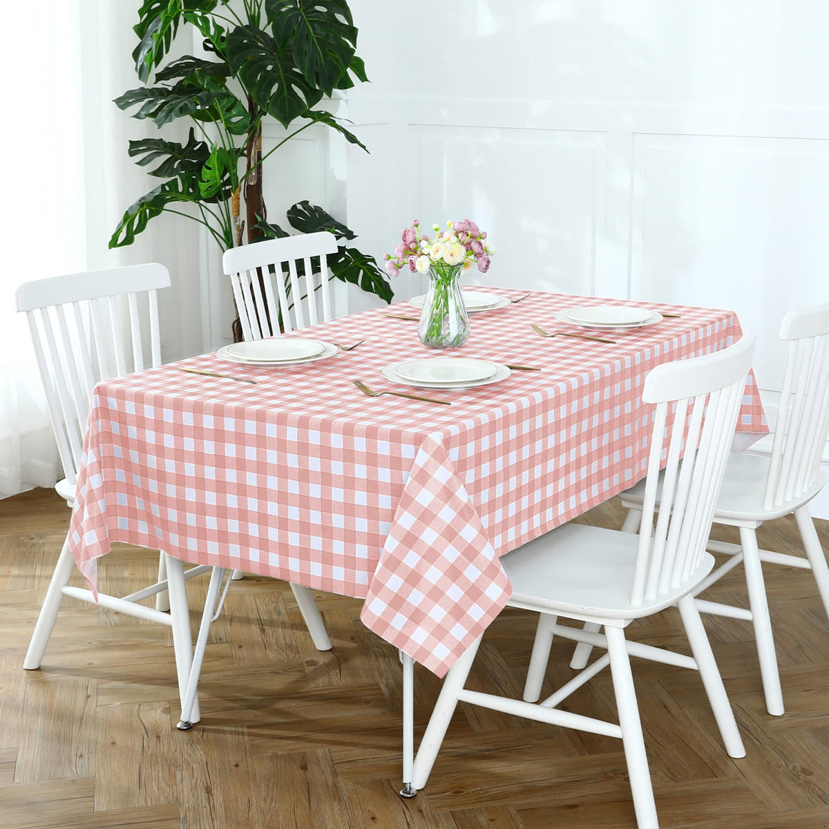 Romanstile Gingham Vinyl Tablecloth, Rectangle 54 x 78, Light Blue