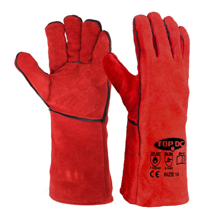 TOPDC 14Inch Welding Gloves 482°F Heat Resistant Leather for Fire Pit Grill