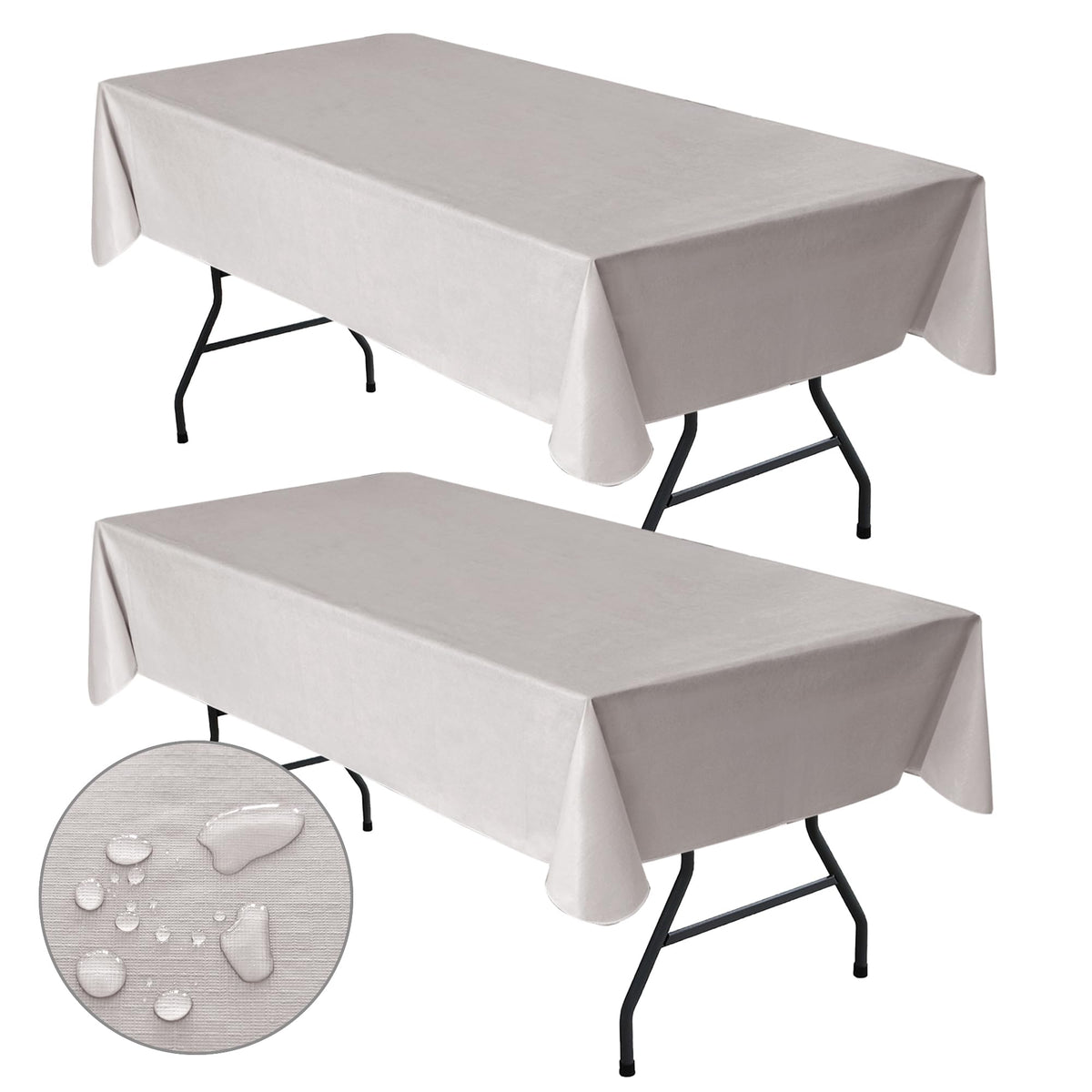 Waterproof Vinyl White Tablecloth With Flannel Backing 2 Pcs 60x120 In