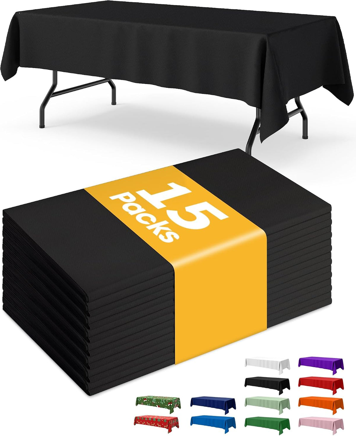 Niuara Black Plastic Table Cloth Rectangle Table 15 Pack, 54''×108'' Tablecloth for Graduation Decorations Class of 2025, Table Cloth for Disposable Use, Table Cover for Holiday Party, Gathering