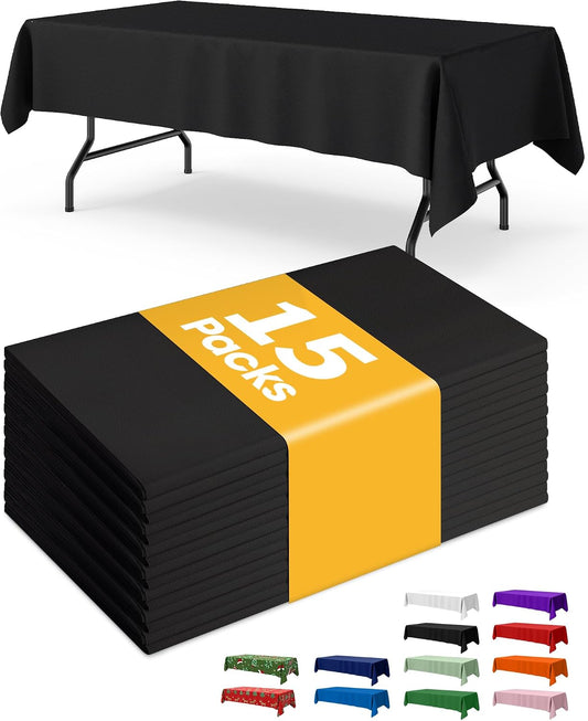 Niuara Black Plastic Table Cloth Rectangle Table 15 Pack, 54''×108'' Tablecloth for Graduation Decorations Class of 2025, Table Cloth for Disposable Use, Table Cover for Holiday Party, Gathering