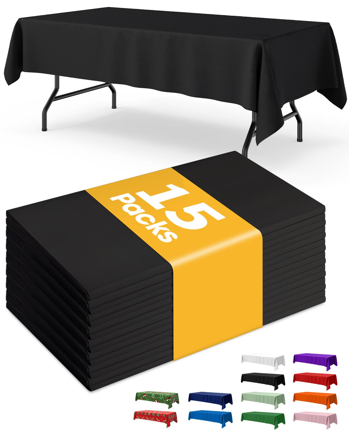 Niuara Black Plastic Table Cloth Rectangle Table 15 Pack, 54''×108'' Tablecloth for Graduation Decorations Class of 2025, Table Cloth for Disposable Use, Table Cover for Holiday Party, Gathering
