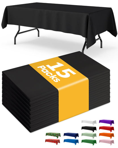 Niuara Black Plastic Table Cloth Rectangle Table 15 Pack, 54''×108'' Tablecloth for Graduation Decorations Class of 2025, Table Cloth for Disposable Use, Table Cover for Holiday Party, Gathering