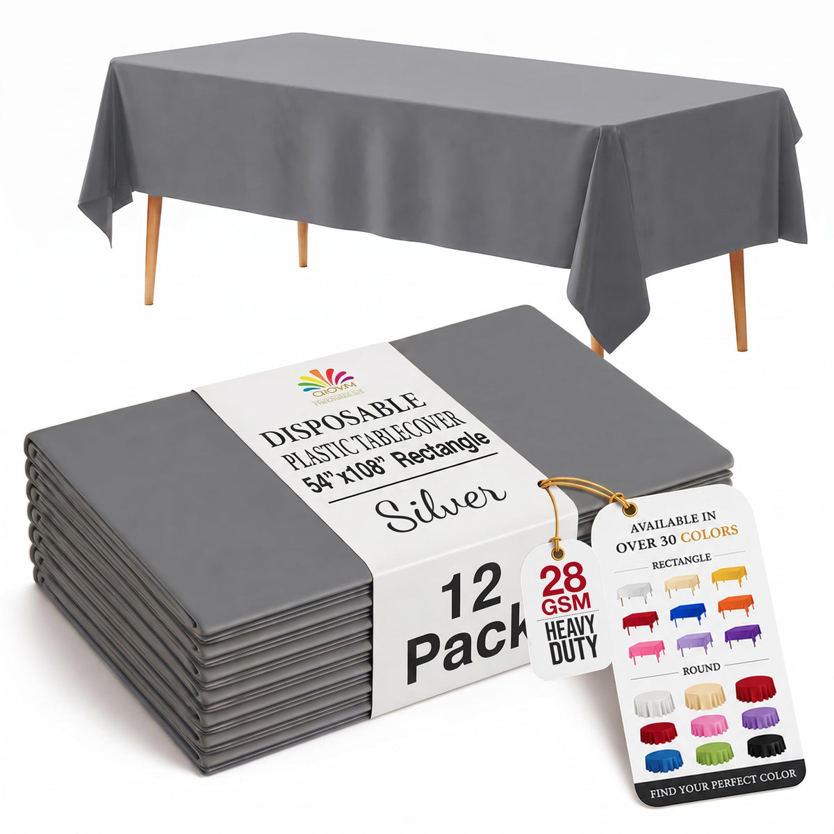 Exquisite Ivory Plastic Table Cloth Disposable 12 Pack, 54 x 108 Inch