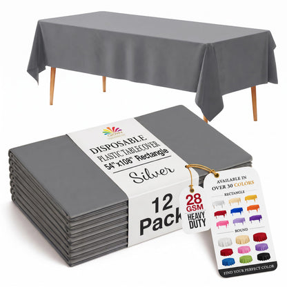Exquisite Ivory Plastic Table Cloth Disposable 12 Pack, 54 x 108 Inch