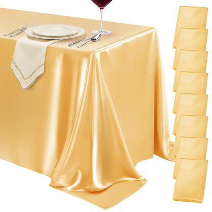 4 Pack Ivory Satin Tablecloth 58 x 102 Inch Overlay Seamless Design