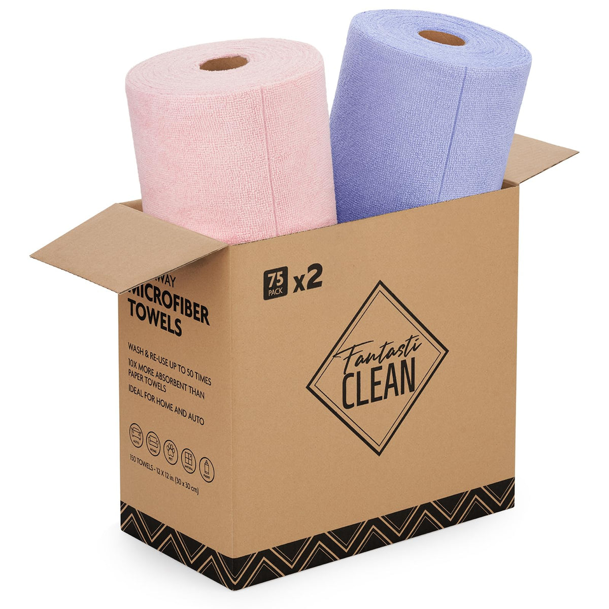 Fantasticlean Microfiber Cleaning Cloth Roll -75 Pack, 12" x 12" (Pink)