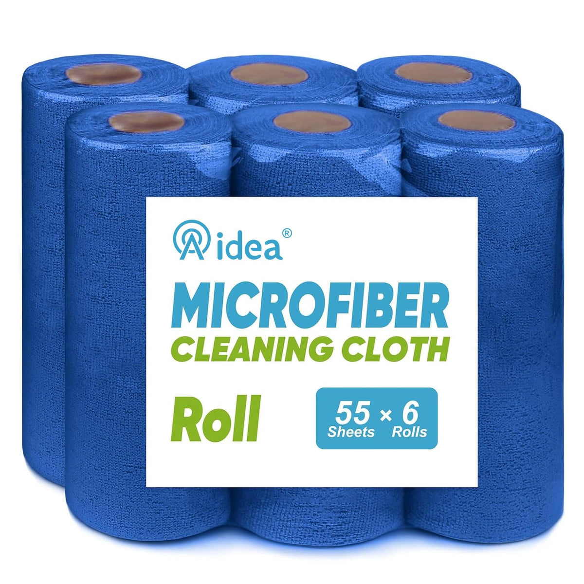 AIDEA Microfiber Cleaning Cloth Roll, Blue Shop Towels 55 Sheets 11×9"