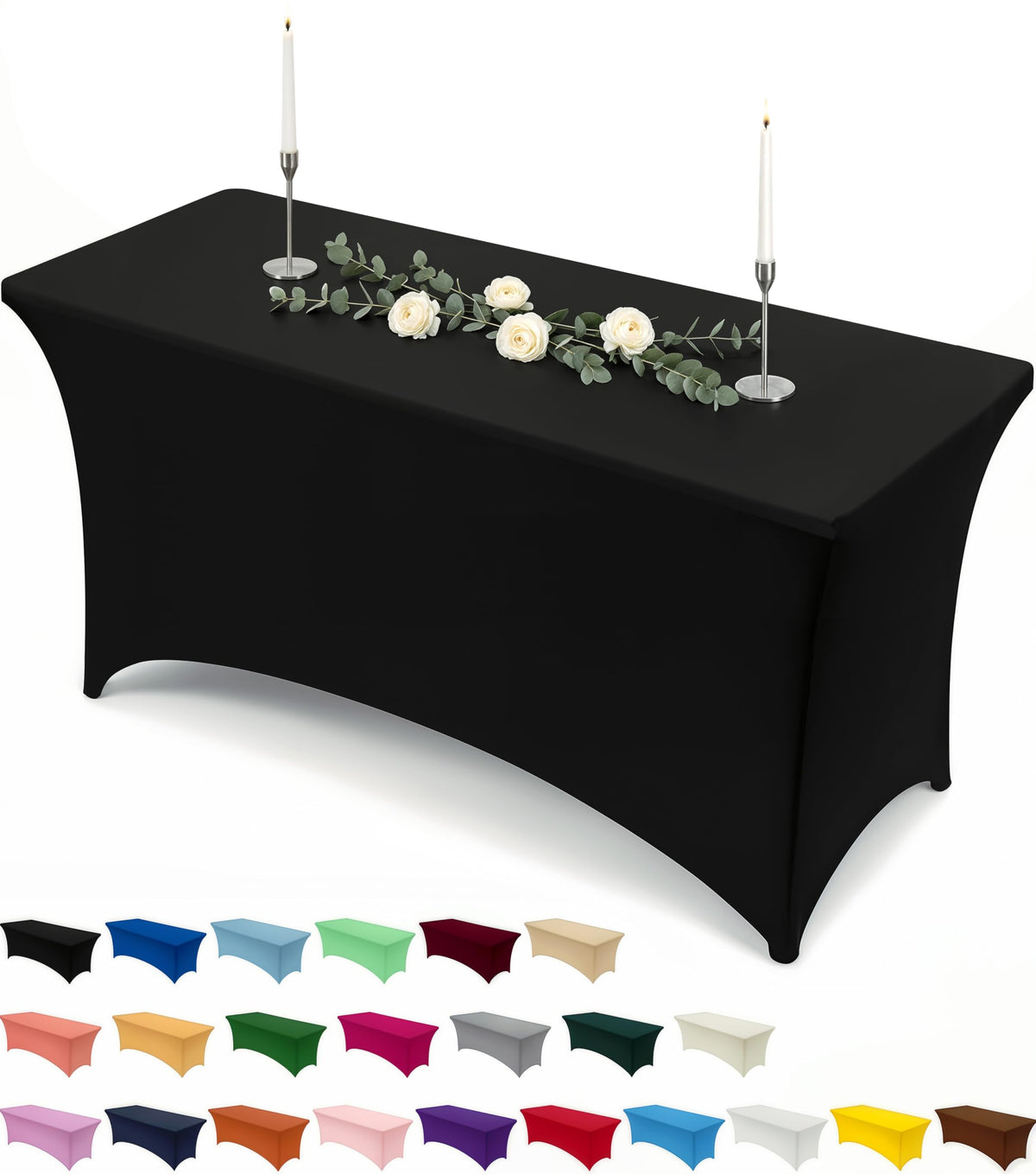 Utopia Kitchen Spandex Table Cloth 2 Pack [8FT, 96Lx30Wx30H Inch, Black]