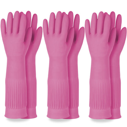 Mamison Rubber Dishwashing Gloves, Non-Slip Kitchen, Pink Medium, 2 Pairs