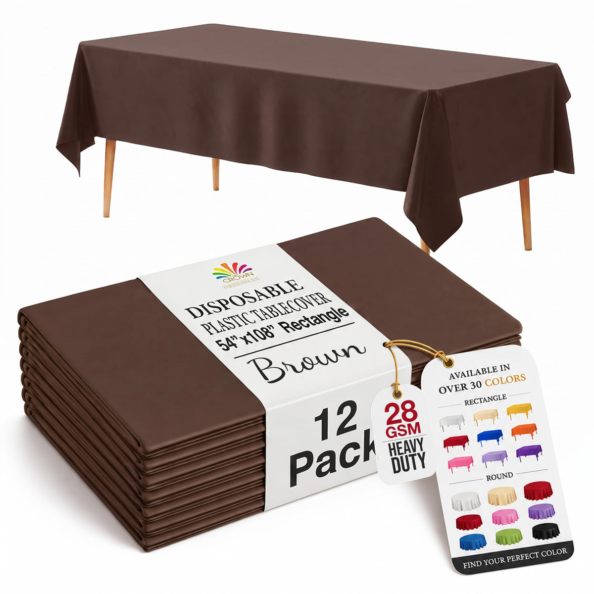 Exquisite Ivory Plastic Table Cloth Disposable 12 Pack, 54 x 108 Inch