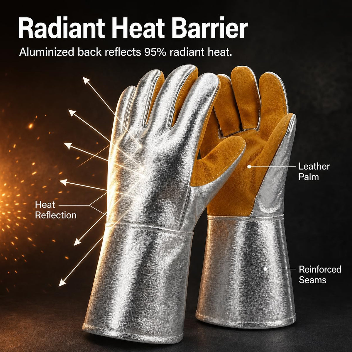 QWORK Aluminized Heat Resistant Welding Gloves, 932°F Large Forge Foundry Gloves for Stick MIG Welding, Furnace, Metal Casting, Grilling and High Heat Handling