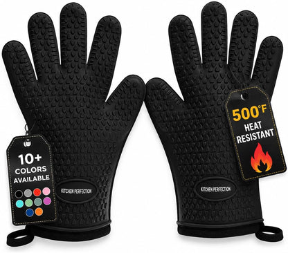 KITCHEN PERFECTION Silicone Smoker Oven Gloves -Extreme Heat Resistant BBQ Gloves -Handle Hot Food Right on Your Smoker Grill Fryer Pit|Waterproof Oven Mitts Grill Gloves |Superior Value Set+3 Bonuses