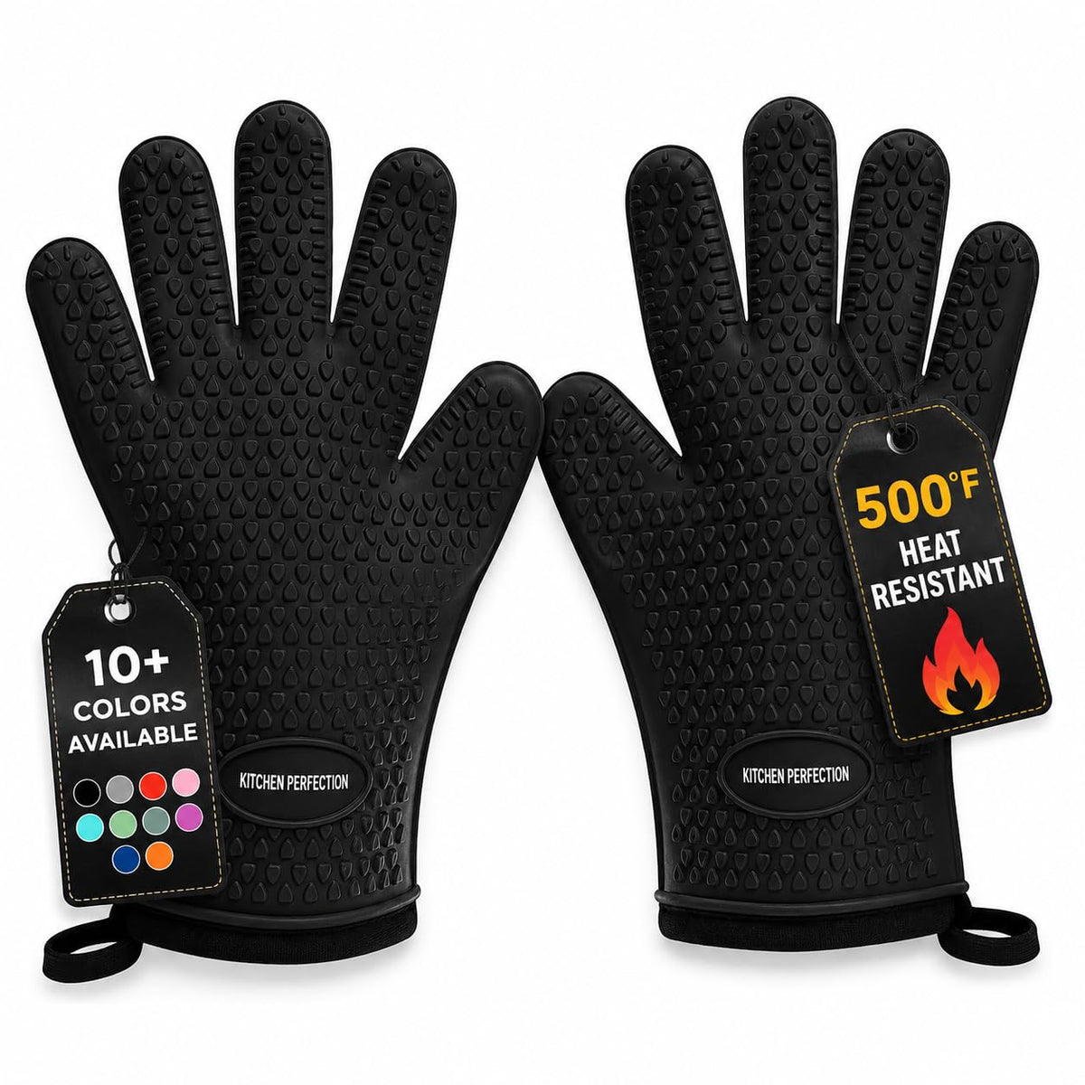 KITCHEN PERFECTION Silicone Smoker Oven Gloves -Extreme Heat Resistant BBQ Gloves -Handle Hot Food Right on Your Smoker Grill Fryer Pit|Waterproof Oven Mitts Grill Gloves |Superior Value Set+3 Bonuses