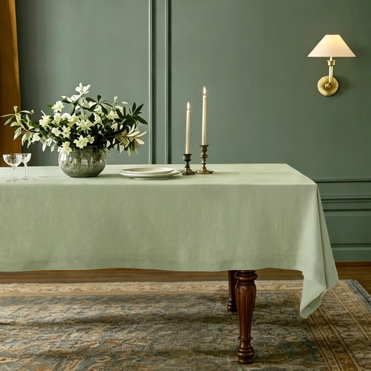 Linen World Linen Tablecloth,100% French Linen Natural Tablecloth 132" x 90" Inch,Washable Rectangular Tablecloth for Dining,Outdoor,Weddings and Restaurants,Decorative Thanksgiving Christmas