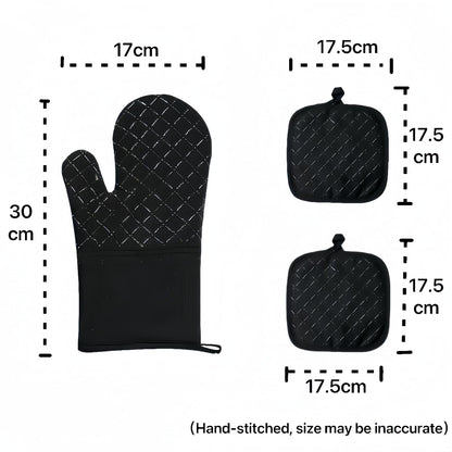 Oven Mitts and Pan Racks 4-Piece Set, Extended Kitchen Oven Mitts and Pan Racks, Heat Resistant 500 °F, Silicone Non-Slip Surface for Baking and Cooking (Black)
