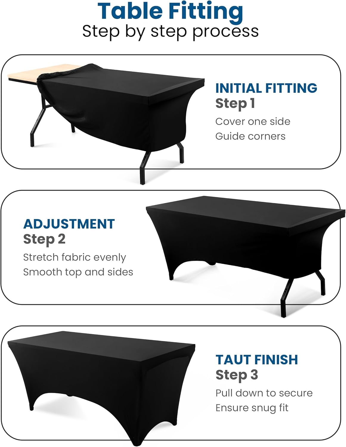 Utopia Kitchen Spandex Table Cloth 2 Pack [4FT, 48Lx30Wx30H Inch, Black]